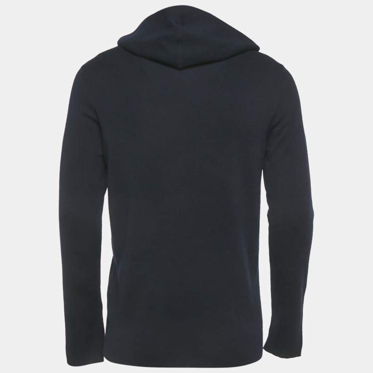 Pre Owned Sandro Navy Blue Wool Hooded Cardigan L