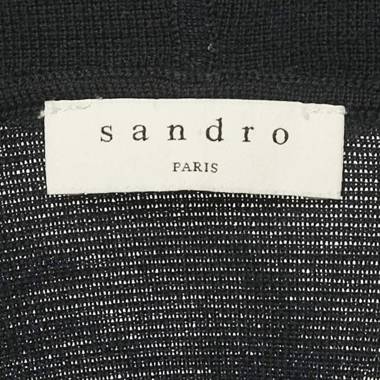 Pre Owned Sandro Navy Blue Wool Hooded Cardigan L