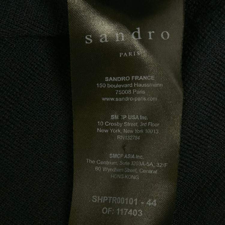Pre Owned Sandro Navy Blue Wool Hooded Cardigan L