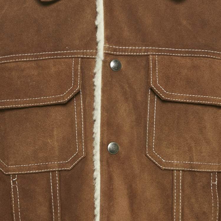 Pre Owned Sandro Brown Shearling and Suede Button Front Jacket M