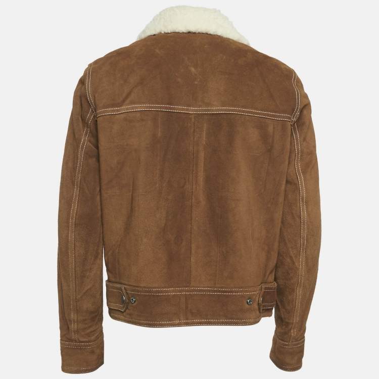 Pre Owned Sandro Brown Shearling and Suede Button Front Jacket M