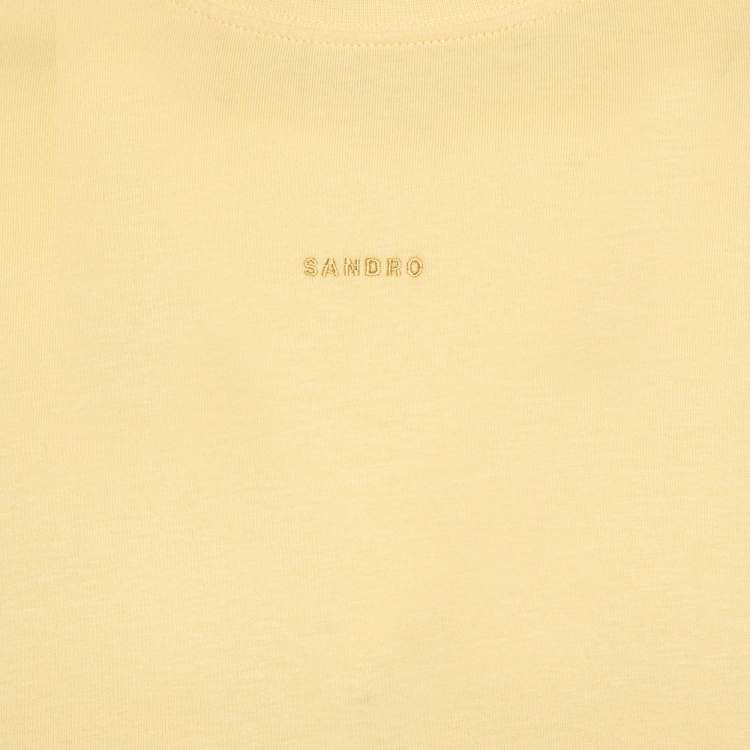 Pre Owned Sandro Yellow Logo Embroidered Cotton Round Neck T-Shirt S