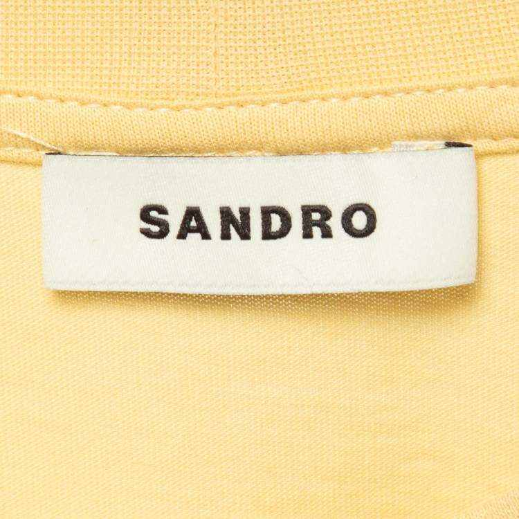 Pre Owned Sandro Yellow Logo Embroidered Cotton Round Neck T-Shirt S
