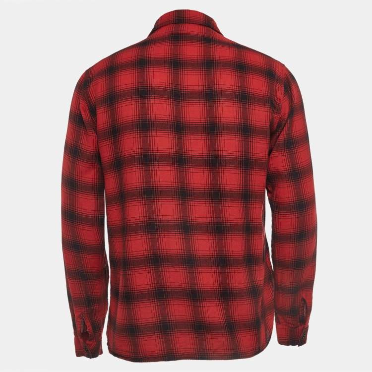 Pre Owned Sandro Red Plaid Cotton Long Sleeve Shirt M