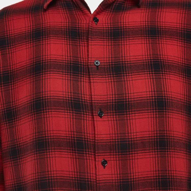 Pre Owned Sandro Red Plaid Cotton Long Sleeve Shirt M