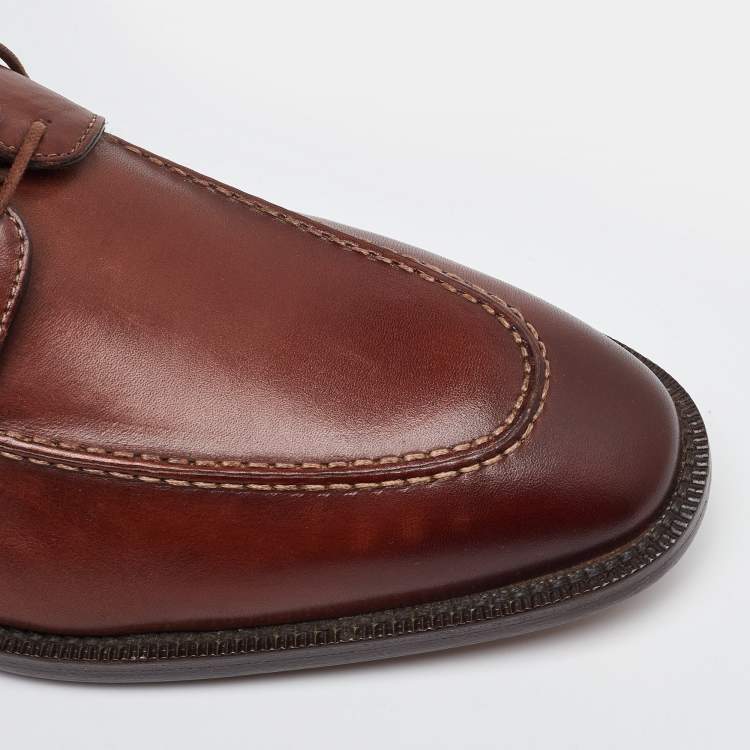Pre Owned Santoni Brown Leather Lace Up Derby Size 41