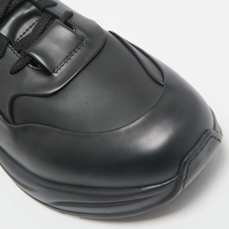 Pre Owned Santoni Black Leather Low Top Sneakers Size 45