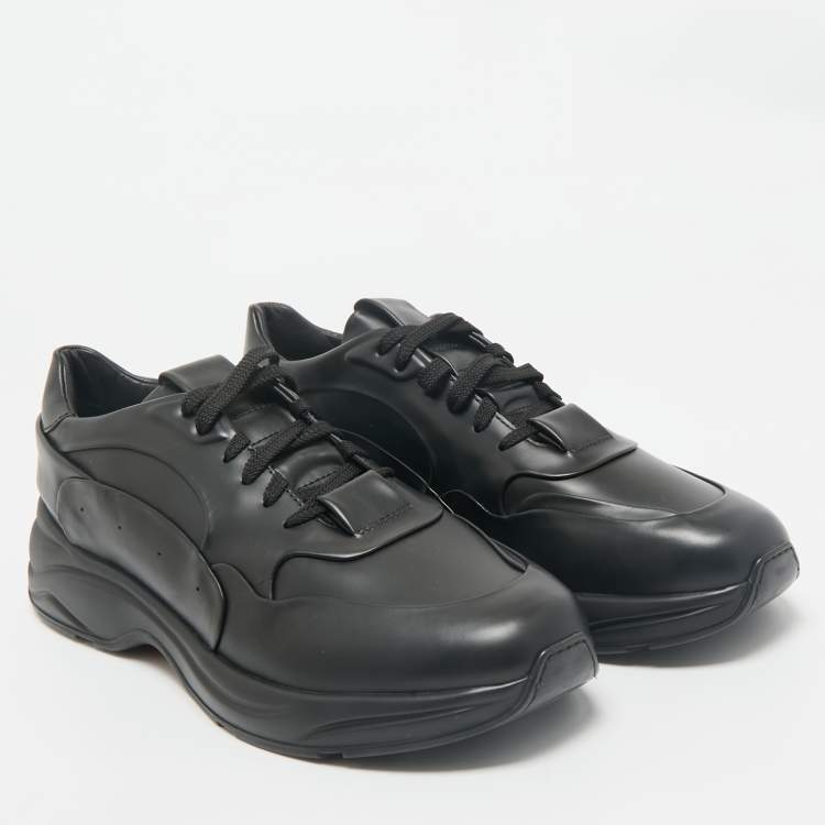 Pre Owned Santoni Black Leather Low Top Sneakers Size 45