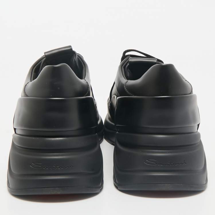 Pre Owned Santoni Black Leather Low Top Sneakers Size 45