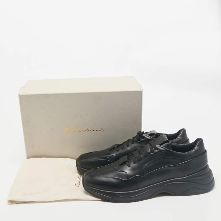 Pre Owned Santoni Black Leather Low Top Sneakers Size 45