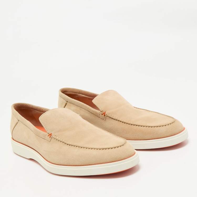 Pre Owned Santoni Beige Suede Slip On Loafers Size 44