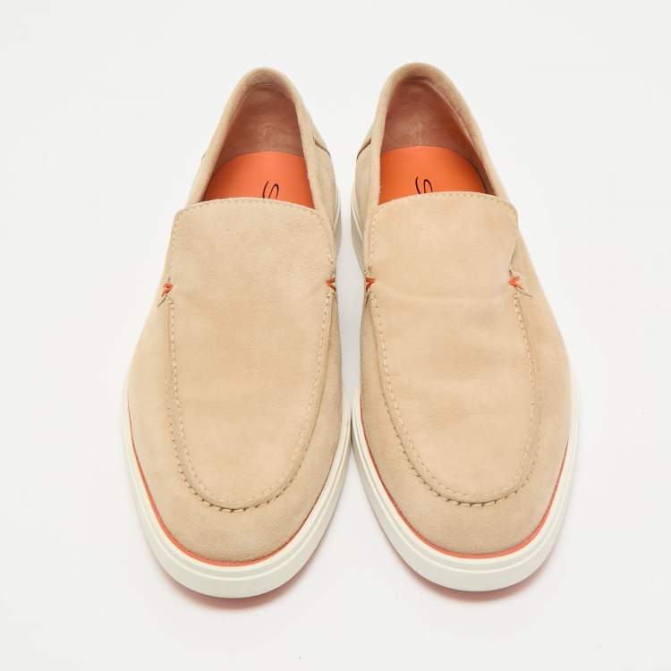 Pre Owned Santoni Beige Suede Slip On Loafers Size 44