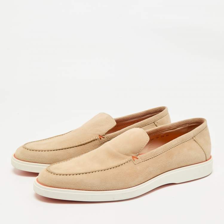 Pre Owned Santoni Beige Suede Slip On Loafers Size 44