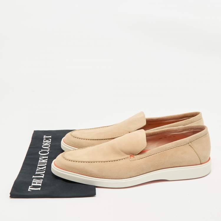 Pre Owned Santoni Beige Suede Slip On Loafers Size 44
