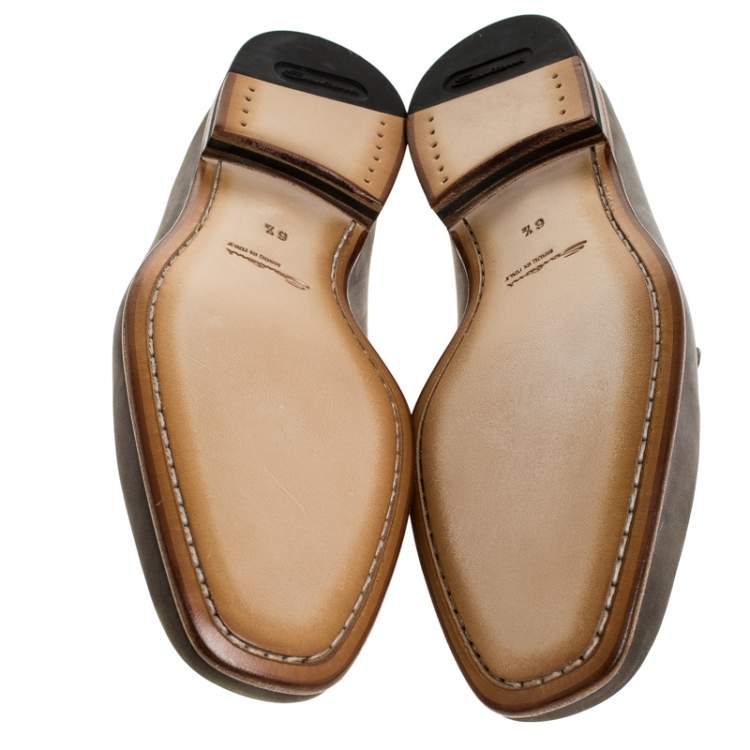 Pre Owned Santoni Grey Nubuck Leather Penny Slip On Loafers Size 40.5