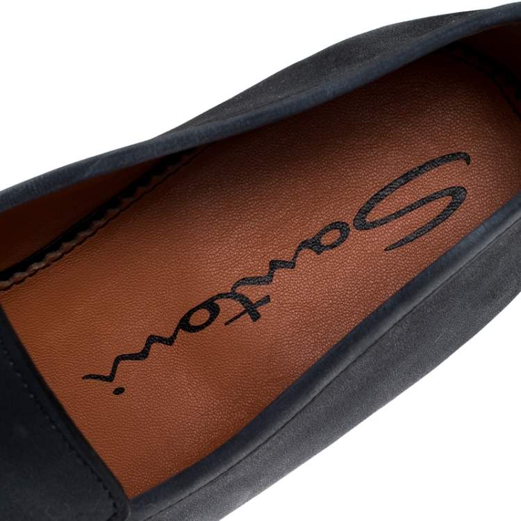 Pre Owned Santoni Blue Nubuck Leather Penny Slip On Loafers Size 43