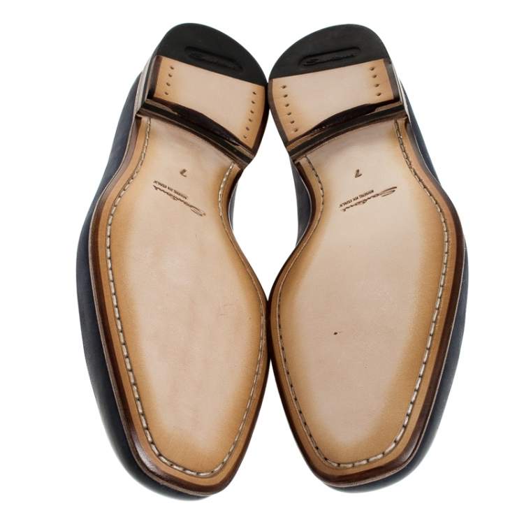 Pre Owned Santoni Blue Nubuck Leather Penny Slip On Loafers Size 41