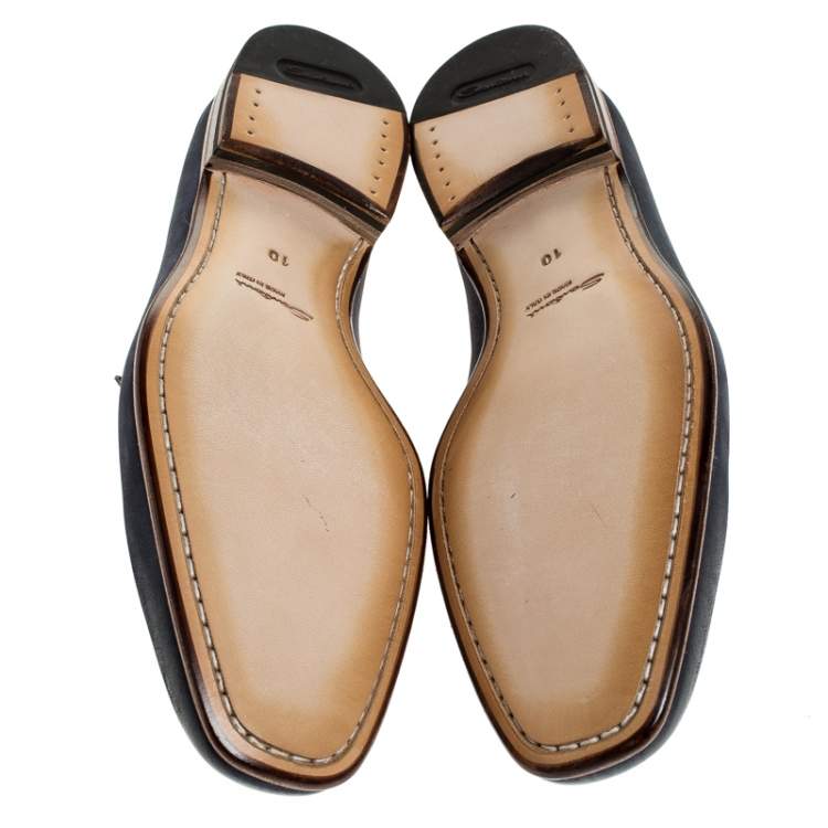 Pre Owned Santoni Blue Nubuck Leather Penny Slip On Loafers Size 44