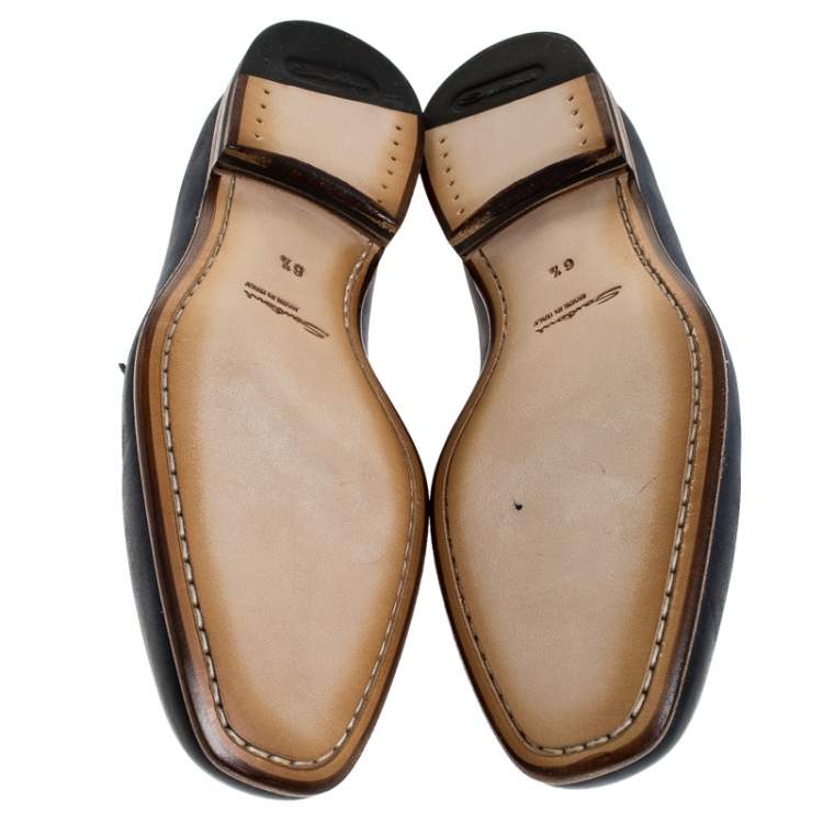 Pre Owned Santoni Blue Nubuck Leather Penny Slip On Loafers Size 40.5