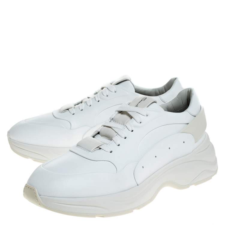 Pre Owned Santoni White Leather Low Top Sneakers Size 40.5