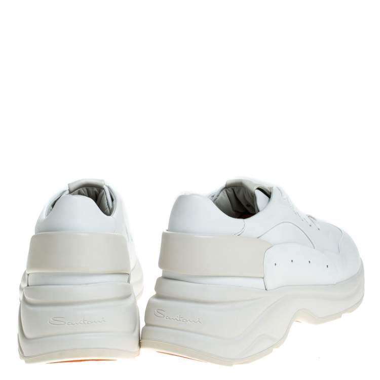 Pre Owned Santoni White Leather Low Top Sneakers Size 42.5
