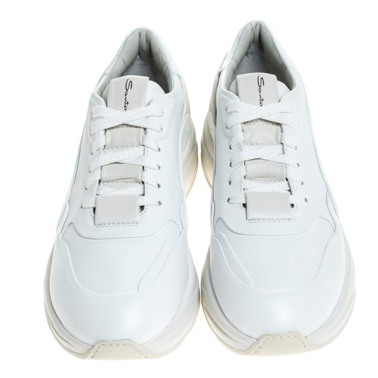 Pre Owned Santoni White Leather Low Top Sneakers Size 42.5