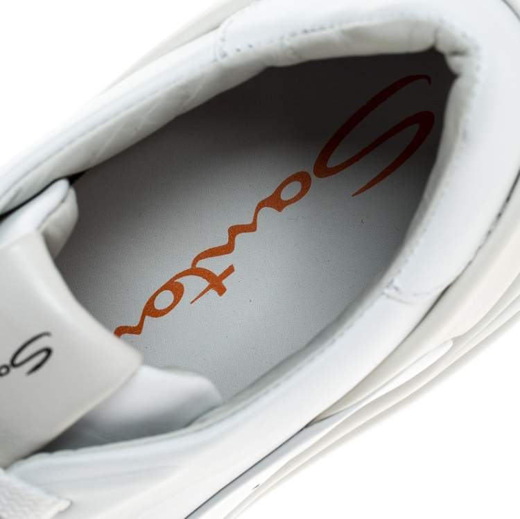 Pre Owned Santoni White Leather Low Top Sneakers Size 42.5
