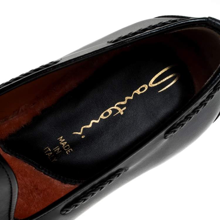 Pre Owned Santoni Grey Leather Tassel Detail Slip On Loafers Size 44
