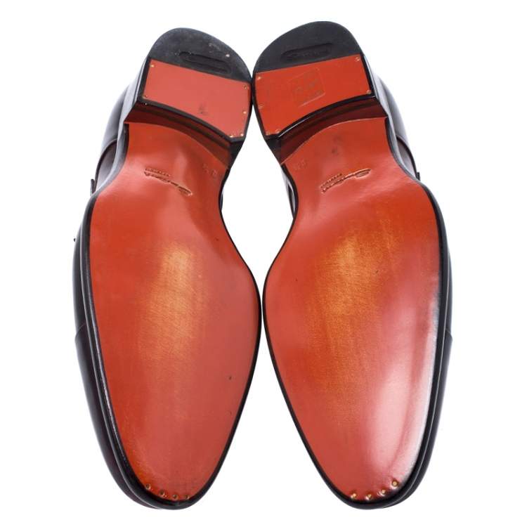 Pre Owned Santoni Burgundy Leather Double Buckle Monk Derby Size 42.5