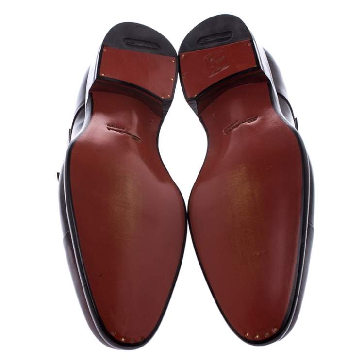 Pre Owned Santoni Burgundy Leather Double Buckle Monk Derby Size 41