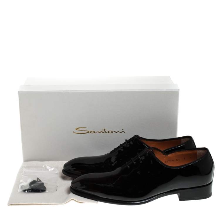Pre Owned Santoni Black Patent Leather Lace Up Oxfords Size 41