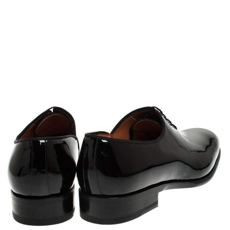 Pre Owned Santoni Black Patent Leather Lace Up Oxfords Size 40.5