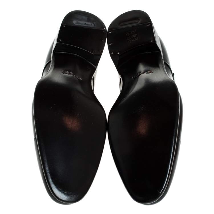 Pre Owned Santoni Olive Green Leather Double Buckle Monk Derby Size 44