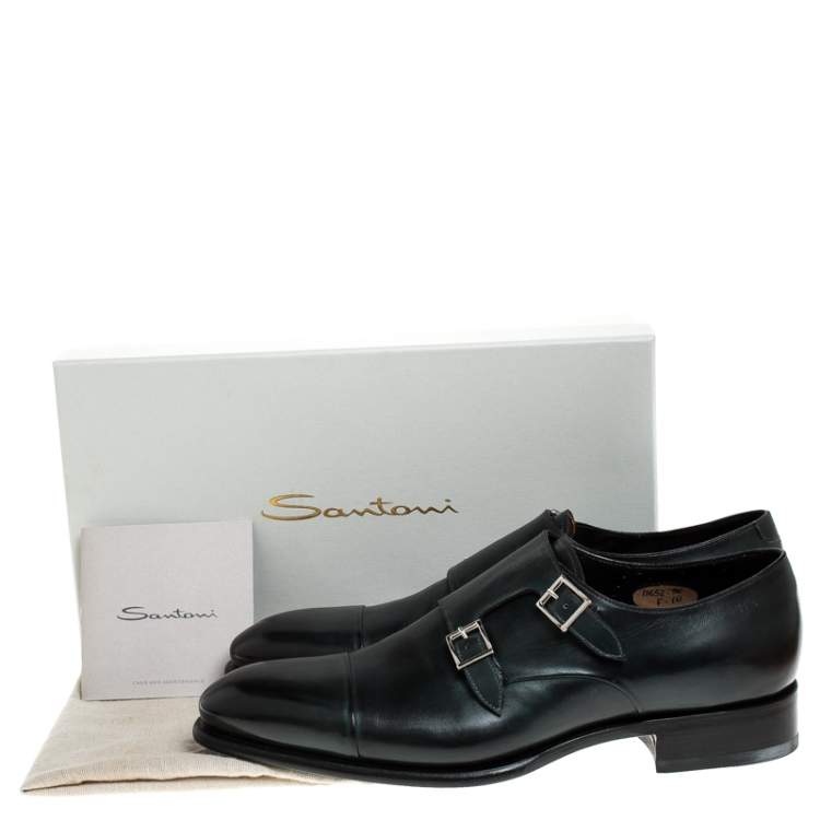 Pre Owned Santoni Olive Green Leather Double Buckle Monk Derby Size 44