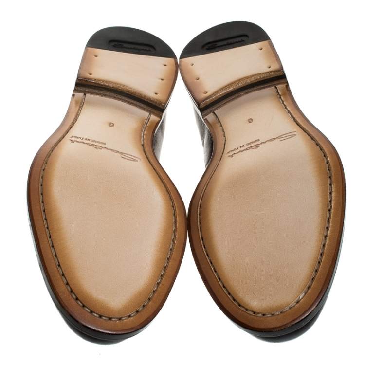 Pre Owned Santoni Brown Leather Tassel Detail Slip On Loafers Size 40