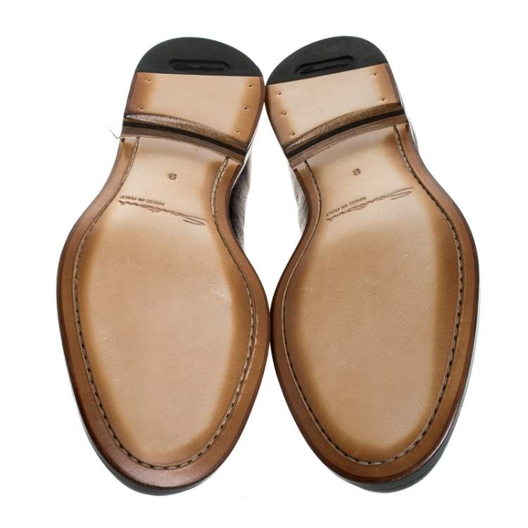 Pre Owned Santoni Brown Leather Tassel Detail Slip On Loafers Size 43