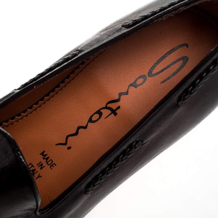 Pre Owned Santoni Brown Leather Tassel Detail Slip On Loafers Size 43