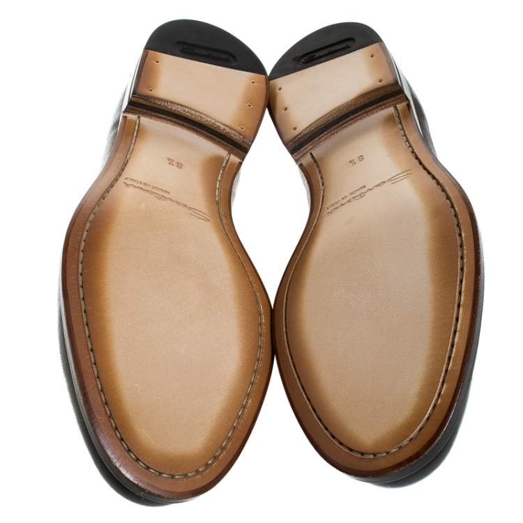 Pre Owned Santoni Brown Leather Tassel Detail Slip On Loafers Size 42.5