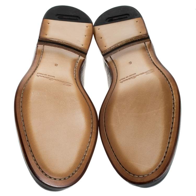 Pre Owned Santoni Brown Leather Tassel Detail Slip On Loafers Size 42