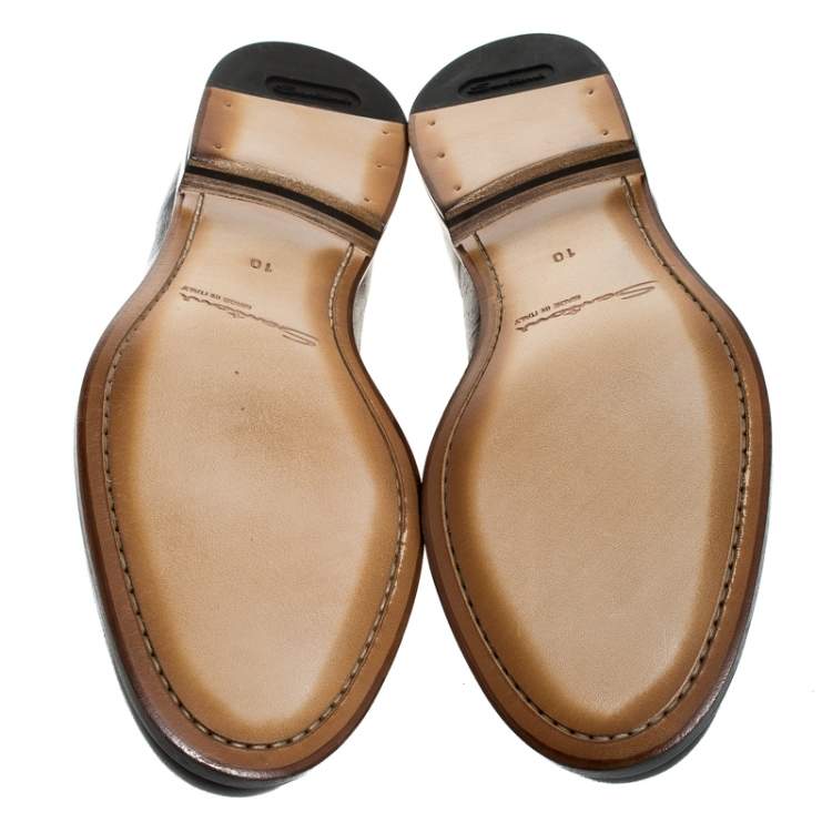 Pre Owned Santoni Brown Leather Tassel Detail Slip On Loafers Size 44
