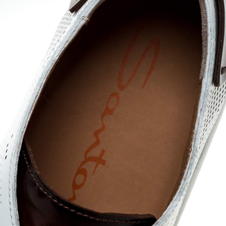 Pre Owned Santoni White Perforated Leather Low Top Sneakers Size 39.5