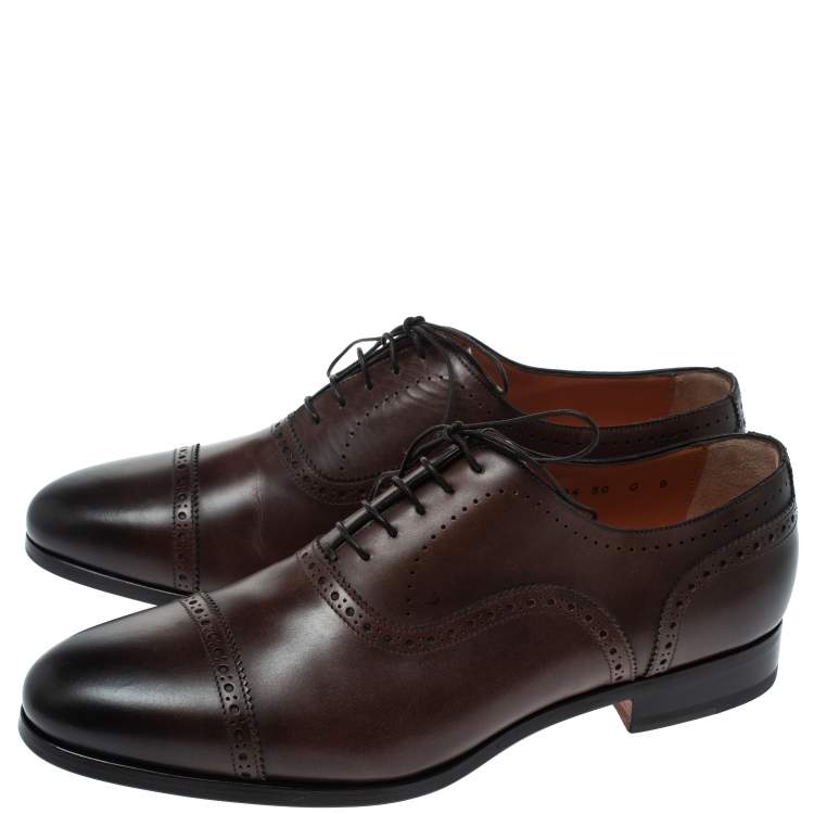 Pre Owned Santoni Brown Brogue Leather Lace Up Oxford Size 43