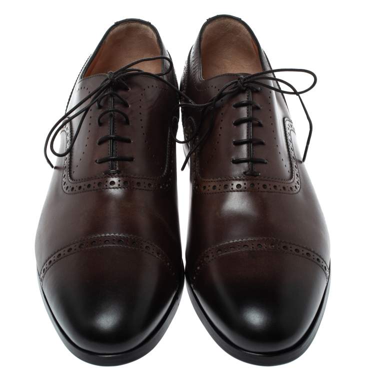 Pre Owned Santoni Brown Brogue Leather Lace Up Oxford Size 43