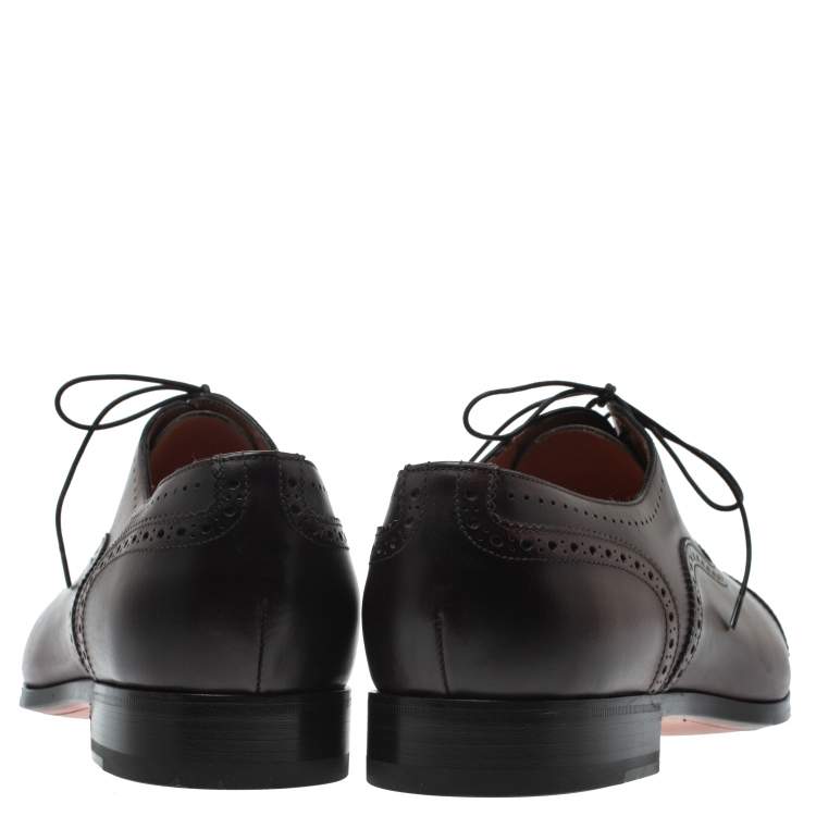 Pre Owned Santoni Brown Brogue Leather Lace Up Oxford Size 43