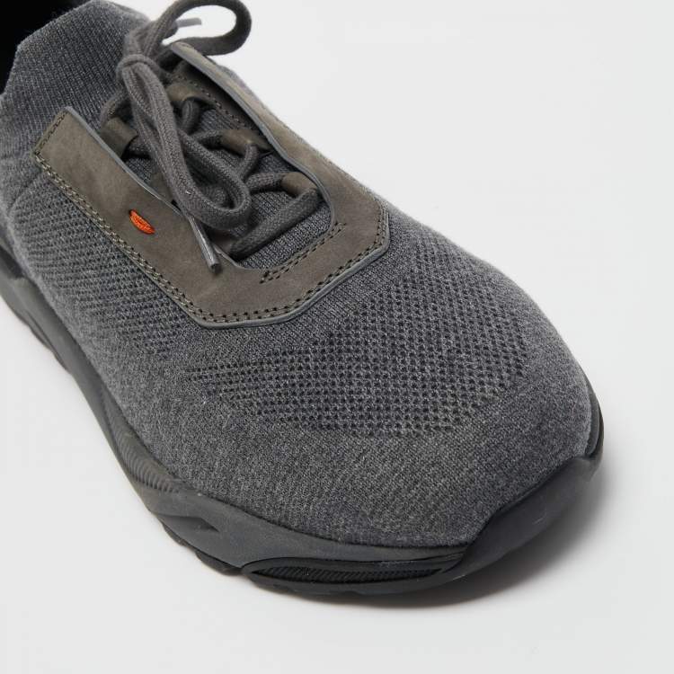 Pre Owned Santoni Grey Knit Fabric Low Top Sneakers Size 41.5