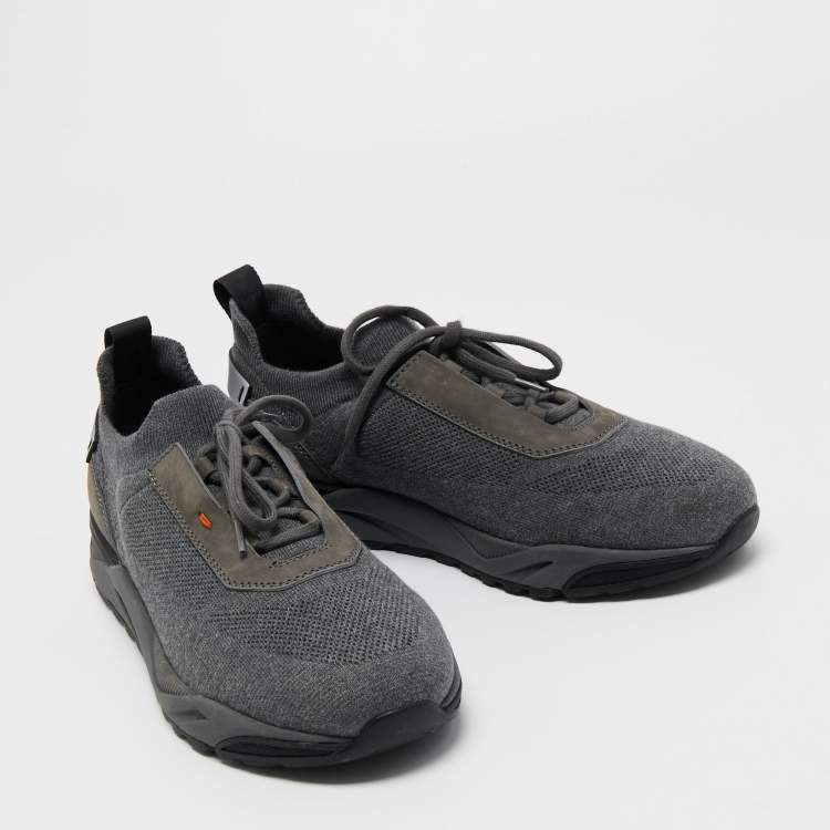 Pre Owned Santoni Grey Knit Fabric Low Top Sneakers Size 41.5