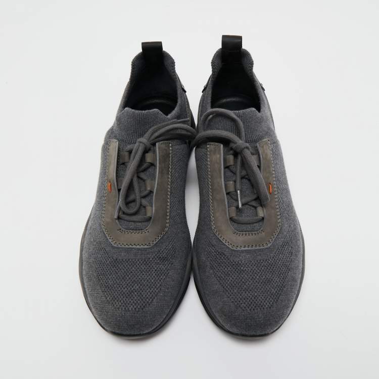 Pre Owned Santoni Grey Knit Fabric Low Top Sneakers Size 41.5