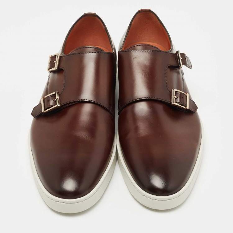 Pre Owned Santoni Brown Leather Freemont Monk Strap Sneakers Size 44.5