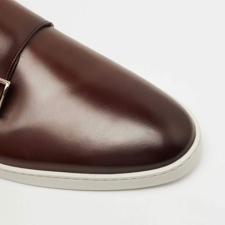 Pre Owned Santoni Brown Leather Freemont Monk Strap Sneakers Size 44.5