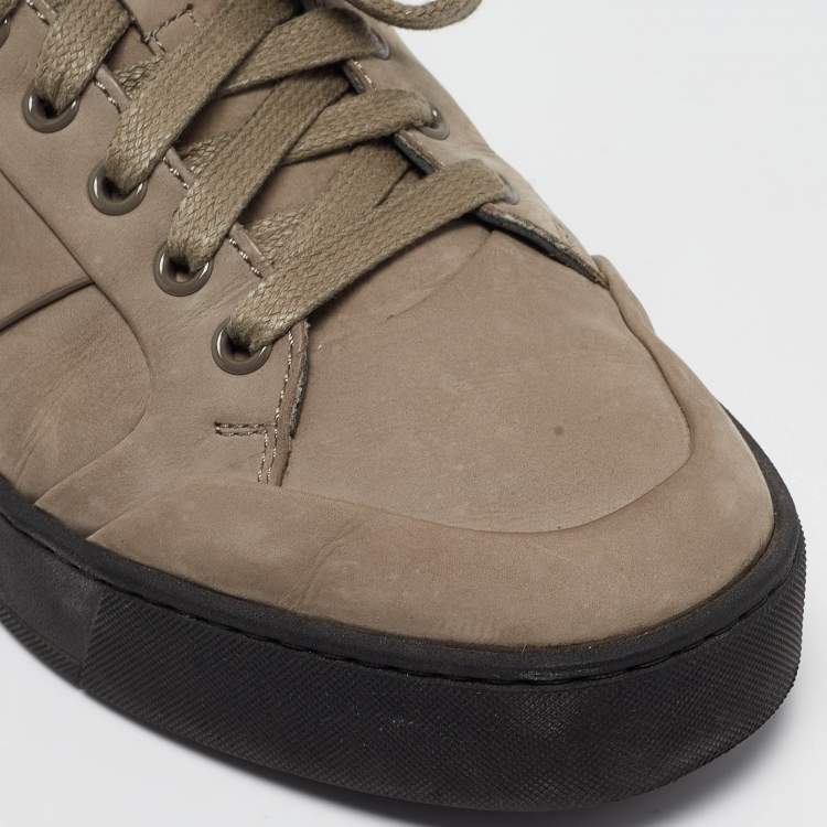 Pre Owned Santoni Grey Nubuck Leather Low Top Sneakers Size 40